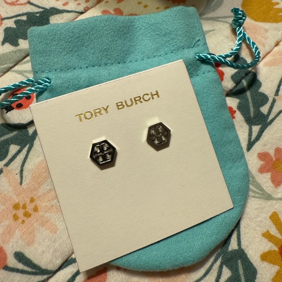 Tory Burch Silver Geometric Stud Earrings - Picture 1 of 1